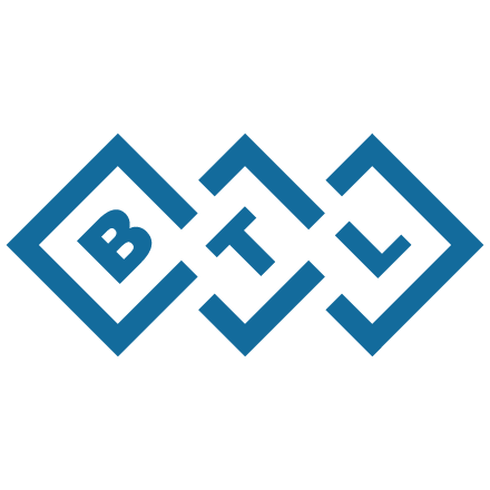 Stylized blue BTL logo design